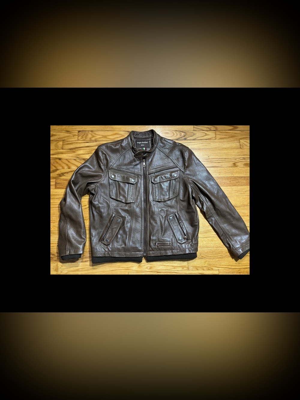 Sergio Beninni Milan Brown leather jacket w ribbed hem Sz XL like NEW CONDITION